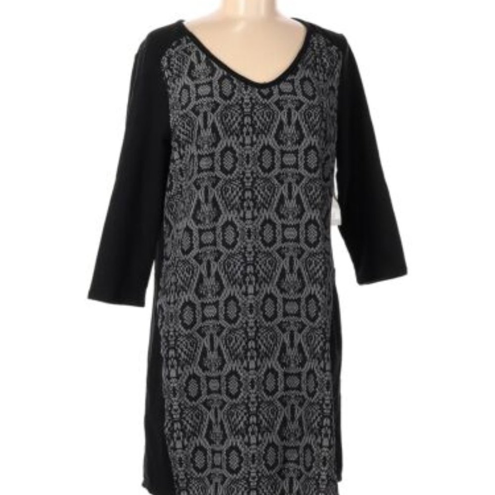 New York & Co Black & Gray Snake print front panel 3/4 Sleeve Dress szS